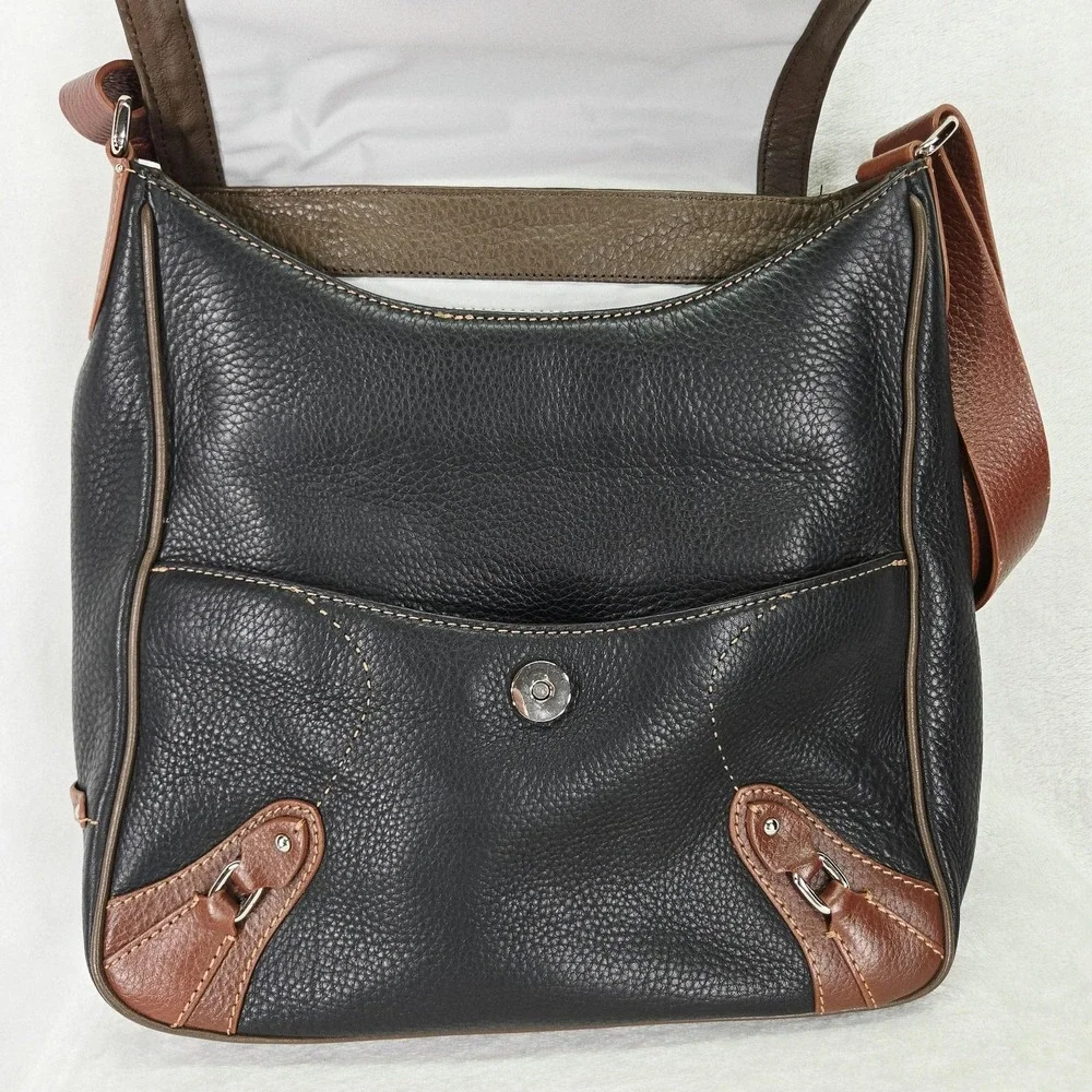 Cole Haan Village Tri Color Messenger Bag Womens Medium Black Brown Leather